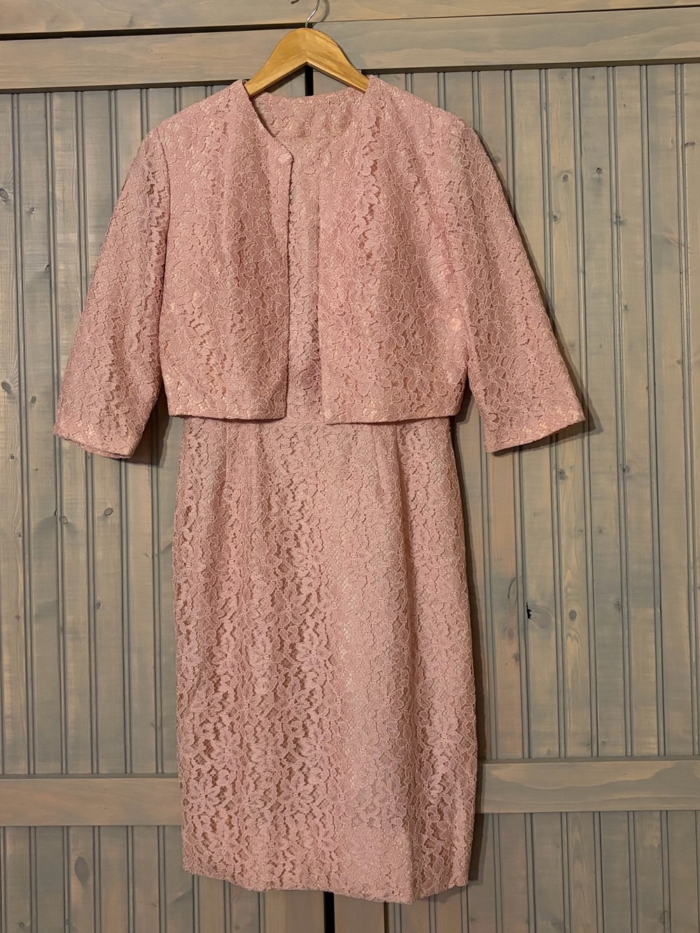 1960s Irving Nadler Montreal Lace Dress & Jacket Ensemble Blush Pink